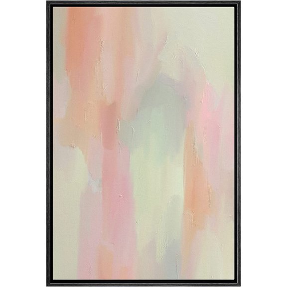 IDEA4WALL Framed Canvas Print Pink Green Pastel Paint Stroke Collage Geometric Abstract Wall Art Modern Artwork Decor Minimalism Relax/Zen for Living Room, Bedroom - Black 16"x24"