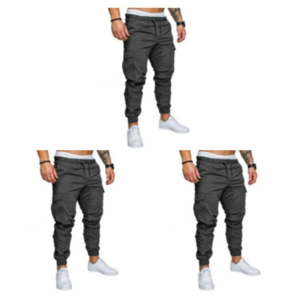 Pantalones de hombre Sonducket reemplazo Elegante Multi-bolsillo Lavable cordón cintura media Gris oscuro 4XL