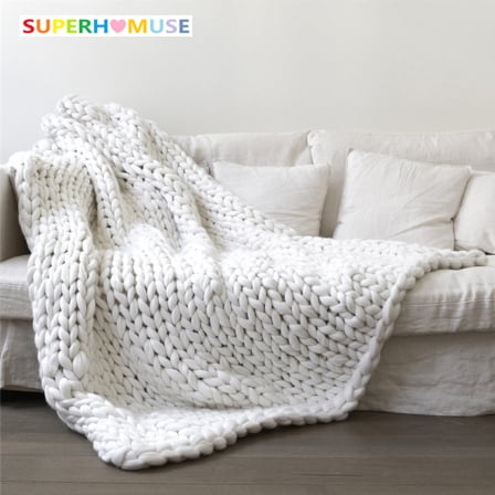 SUPERHOMUSE 4 Colors Acrylic Knitted Blanket Hand Weaving Chunky Blankets Soft Bed Sofa Photography Props Autumn Winter Blanket - 3 (Best Blankets For Winter In India)