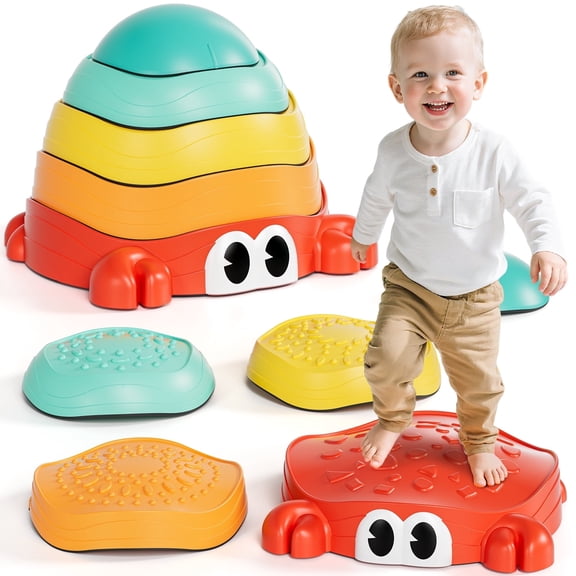 Stepping Stones for Kids, Upgraded Support Bones Toddler Stepping Stones, Crab Shape, 5 Pcs Non-Slip Balance Stepping Stones, Up to 220 lbs, Coordination Skills Sensory Toys for Ages 2 3 4 5 6 
