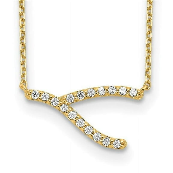 Finest Gold 14K Yellow Gold Wishbone CZ with 2 in. Extension Necklace