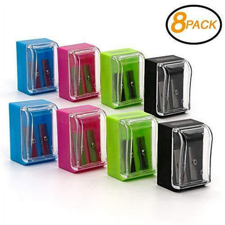 Emraw Dual Blade Square Sharpener with Receptacle to Catch Shavings for Regular Oversize Pencils Crayons Designed in Blue Green Pink Black