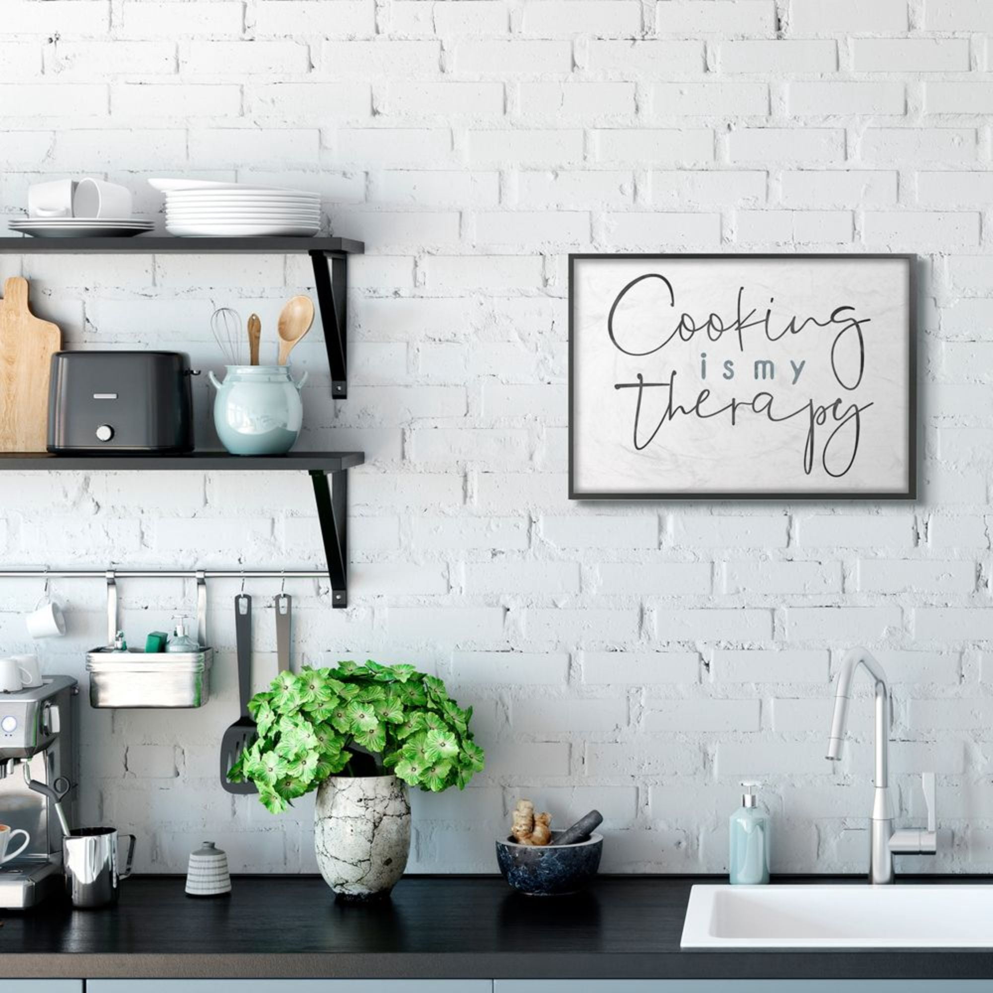 Stupell Industries Cooking Is My Therapy Phrase Blue Black White Design by Milli Villa