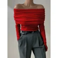 thumbnail image 1 of Suéter de punto adelgazante de otoño Bornladies, suéter básico sólido de moda para mujer, suéter sexy de un solo hombro para oficina con mangas largas, 1 of 2