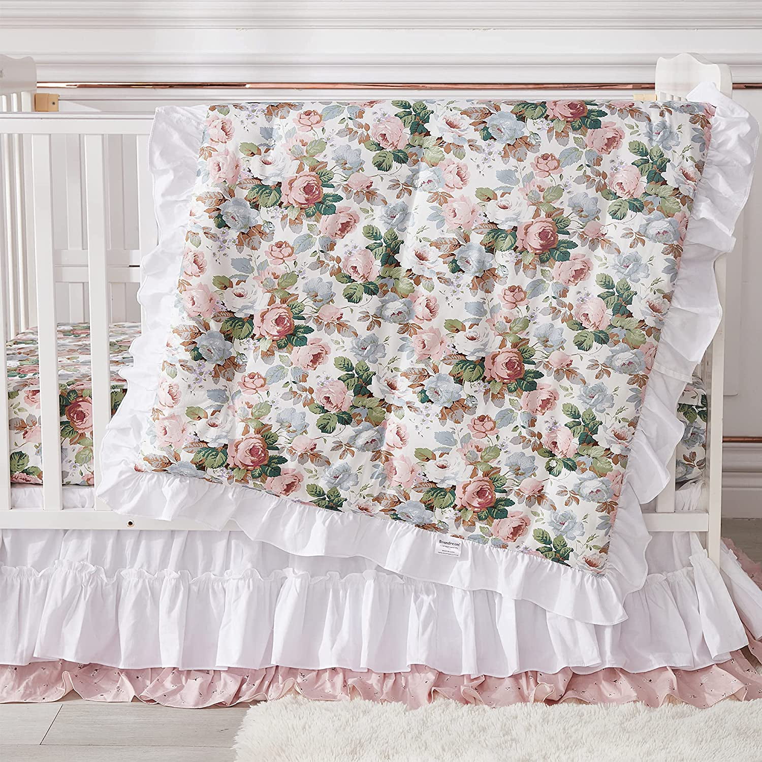 Brandream French Country Baby Girls Nursery Crib Bedding Sets 6-Piece Shabby Rose Floral Bedding Set 