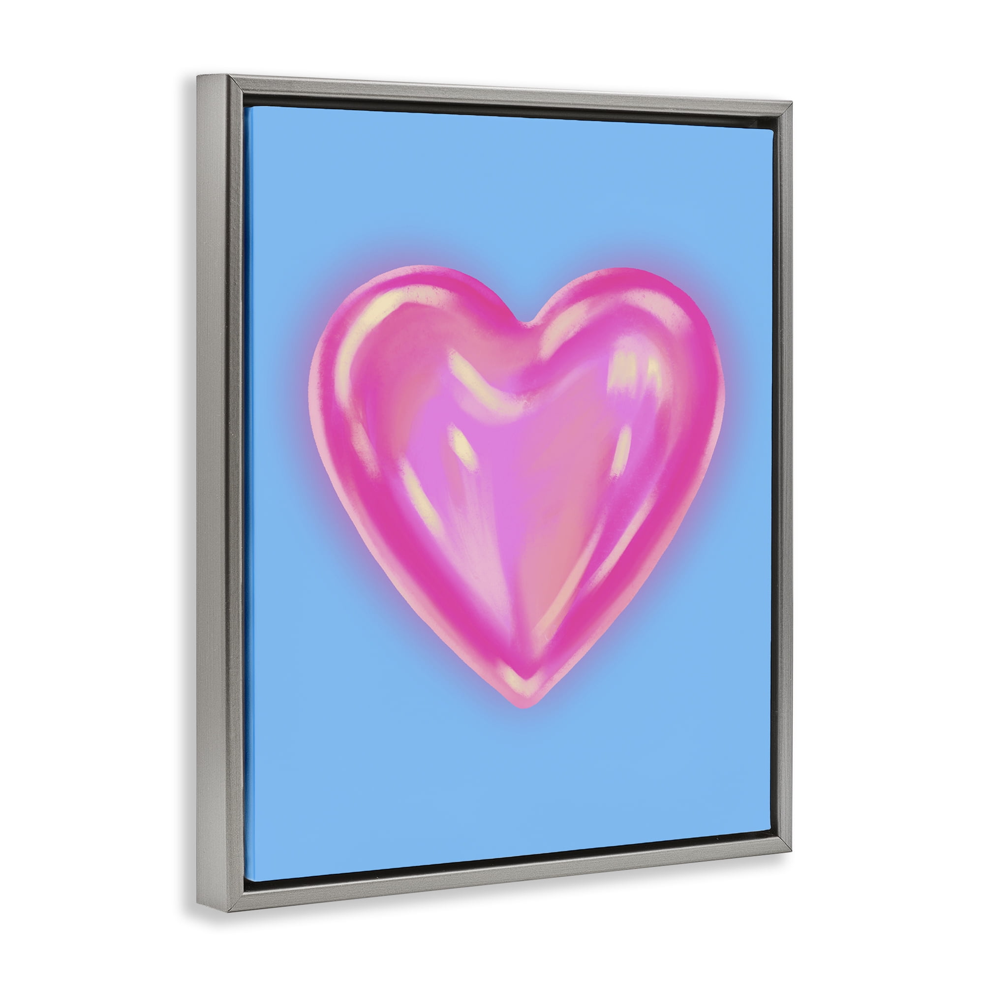 Stupell Industries Watercolor Sculptural Heart Abstract Painting Gray Floater Framed Canvas Art Print Wall Art, 25 x 31