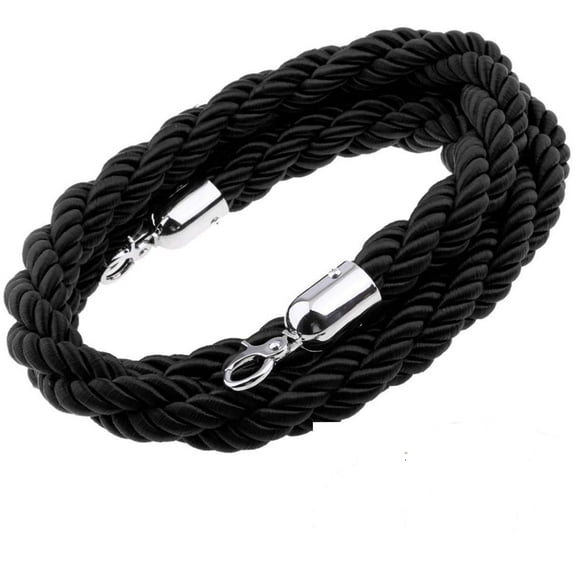 5 Feet (1.5 Meter) Black Queue Barrier Twist Rope New Queue Divider Stanchions Crowd Control Barrier Rope Velvet Queue Barrier for Posts Stands with Chrome Hooks (59 Inch)