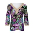 thumbnail image 4 of Xdegoge 3/4 Sleeve Tops for Women Trendy V Neck Dressy Casual Shirts Summer Outfits for Women Comfy Tunic Fit Tees Purple L Womens Clothing, 4 of 5