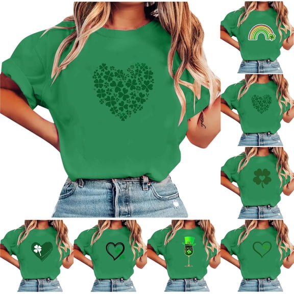 Teyfeniy St. Patrick's Day Shirts for Women Graphic Short Sleeve Tops Casual Irish Gift Pullover Shirts Loose Crew Neck Comfy Tops