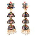 thumbnail image 4 of Efulgenz Indian Jewelry Bollywood Antique Crystal Faux Pearl Beaded Drop Multilayer Jhumka Jhumki Dangle Earrings Set, 4 of 4