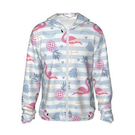 Sigee Flamingo and Pineapple Print UPF50+ Men s Sun Protection Hoodie Shirt SPF UV Shirt Long Sleeve Fishing Outdoor Lightweight S-3XL