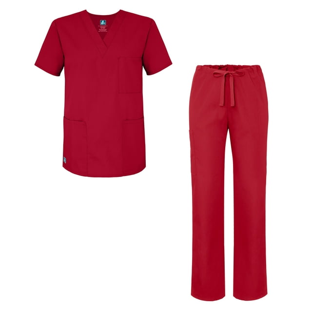 Adar Universal Unisex Scrub Set - Unisex V-Neck Scrub Top & Tapered Drawstring Scrub Pants