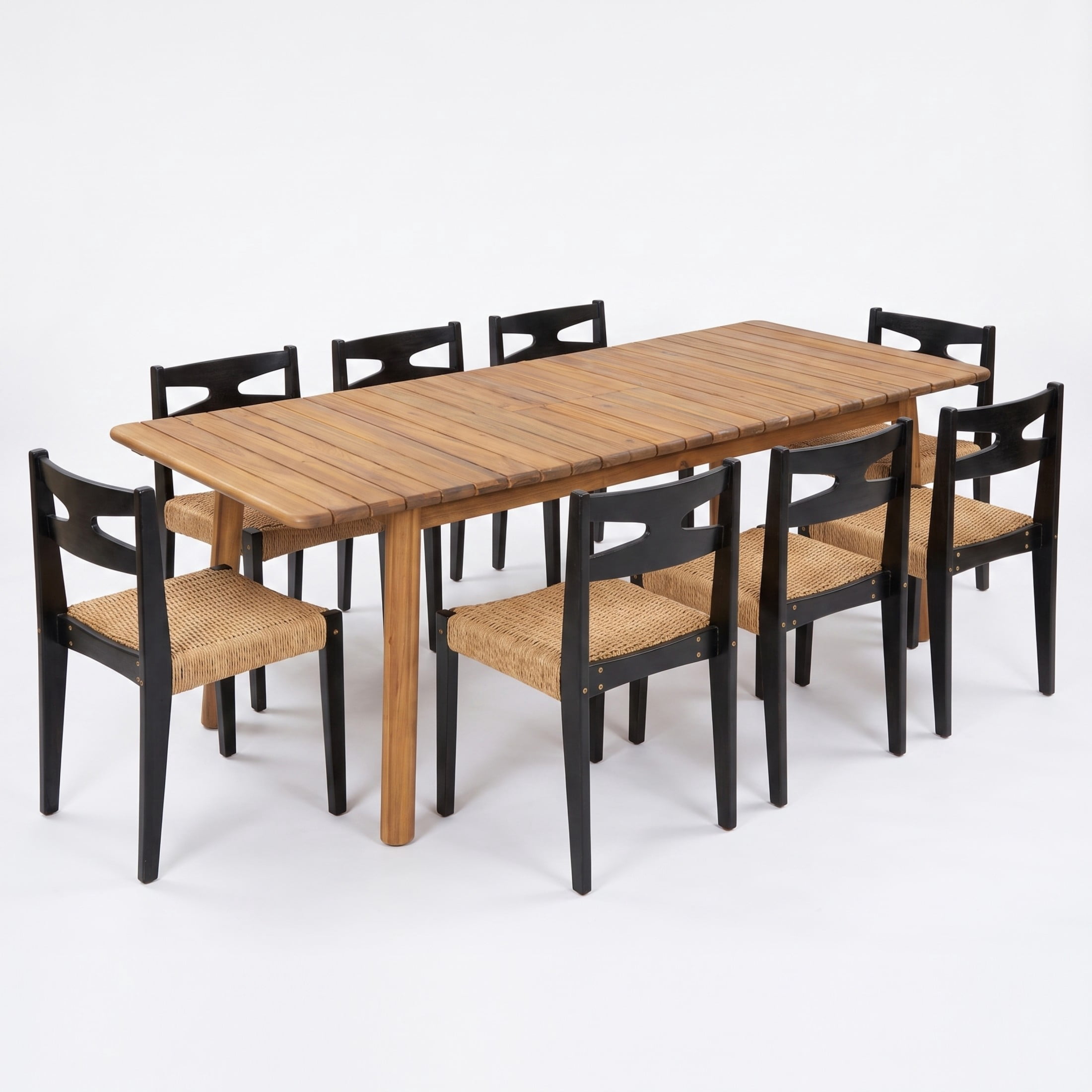 Christopher Knight Home 9-Piece Coastal Extendable Acacia Wood Outdoor Dining Set, Teak+Black