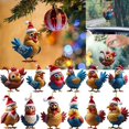 thumbnail image 4 of TQEHS rujjftsy 2024 Lindo adorno colgante de pollo navideño, colgante de gallo de dibujos animados de acrílico, adorno colgante de pollo plano 2D, adorno de pollito con sombrero navideño, decoración p, 4 of 6