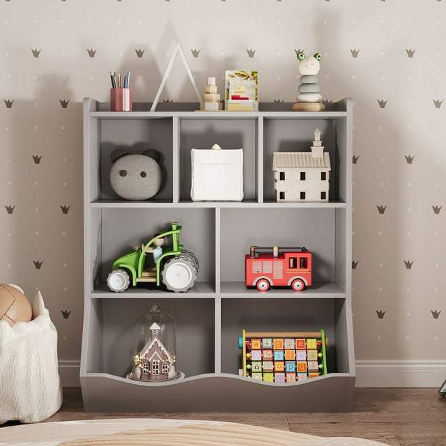 Gabinete de almacenamiento de juguetes, estantería y estantería para niños de tres niveles para almacenamiento de libros y juguetes