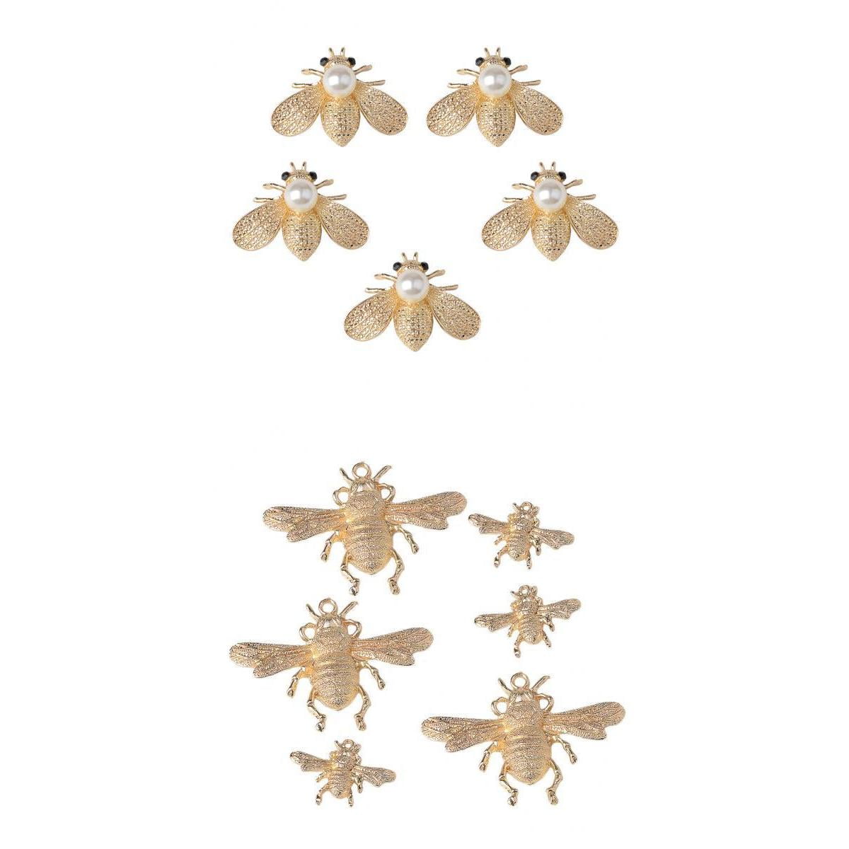 5 Lovely Alloy Bee Rhinestone Embellishment Decorative Flatback Buttons 25mm