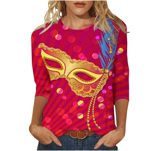 COM1950s Hauts pour Femmes, Hauts à Manches Courtes Imprimés Carnaval Col Rond, Manches 3/4 pour Femmes, Hauts pour Femmes Manches 3/4, Hauts Courts pour Femmes, Manches pour Femmes