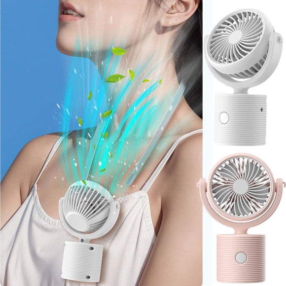 Xihbxyly Mini Ventilador Portátil, Recargable Por Usb, con Cordón y Soporte Ajustables, Control de Viento de 3 Velocidades, Funcionamiento Silencioso, Multiusos, Ideal para Viajes y Oficina, Rotación