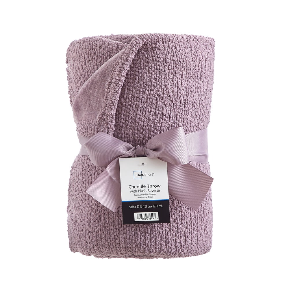 Mainstays Reversible Cozy Boucle Chenille Plush Throw, Purple 50" x 70"