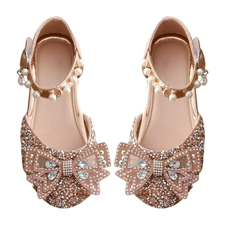 

NOKIO Girls Mary Jane Glitter Wedding Party Dress Shoes Kids Crystal Heels Sandals Rhinestone Bow Flower Princess Shoes Ballet Shoes Wedding Party Dress Princess Shoes