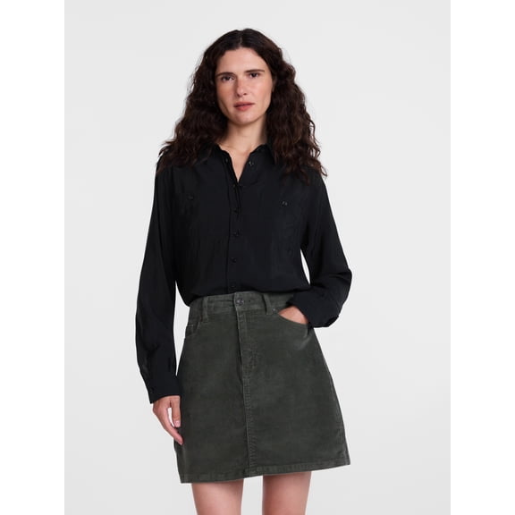 Scenario Women's Tie Waist Utility Shirt with Long Sleeves, Sizes XS-XXXL