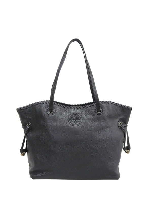 Pre-Owned Tory Burch boat-shaped tote bag/shoulder bag, leather, black.