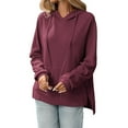 thumbnail image 2 of Women’s Waffle Knit Hooded Sweatshirt – Soft and Breathable Pullover Long Sleeve Hoodie with a Relaxed Fit for All-Day Comfort Wine, 2 of 6