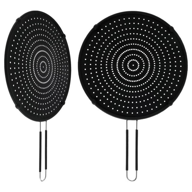 Splatter Screens 13 Inch Silicone Cooking Screen Pan Cover with Foldable Handle Multi-Purpose Heat Insulation Guard Cooling Mat for Cooking and Frying Black