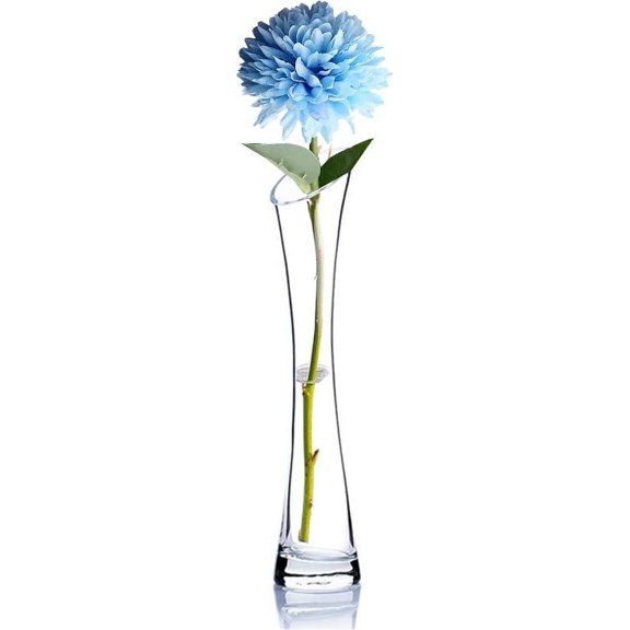 Vase en Verre Soufflé Fait à la Main, Petit Vase en Verre Transparent, Vase à Fleurs en Verre, Base Lourde, Vase à Goutte à Tige Simple pour Fleurs et Bureau, Décoration de Maison et de Mariage (25 cm - Embouchure Oblique)