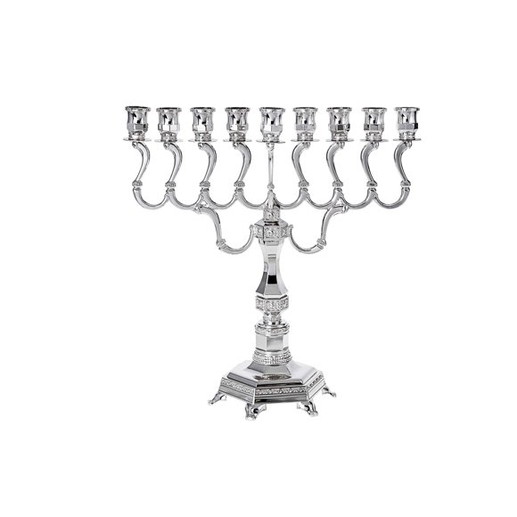 Legacy Judaica Silver Plated Chanukah Menorah - Stainless Steel, Classic Tall Branch Menora Style - for Standard Hanukah Candles and Most Oil Cups – 10.5" Tall x 10.5" Wide