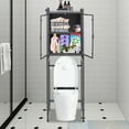 thumbnail image 2 of Loyalheartdy Toilet Storage Cabinet 3 Tier Bathroom Shelf Space Saving Freestanding Over Toilet Bathroom Storage Organiser Cabinet with Double Door Each Tier Load 33.07lbs Grey, 2 of 12