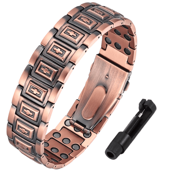 Wollet 3X Copper Magnetic Bracelet for Men, Gifts for Husband, 8.7 in, Come with Sizing Tool
