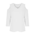 thumbnail image 4 of qucoqpe Women's 3/4 Sleeve Tops Solid Color Fashion Cold Shoulder Comfy V-Neck Shirts Casual Loose Tunics Blouse, 4 of 5