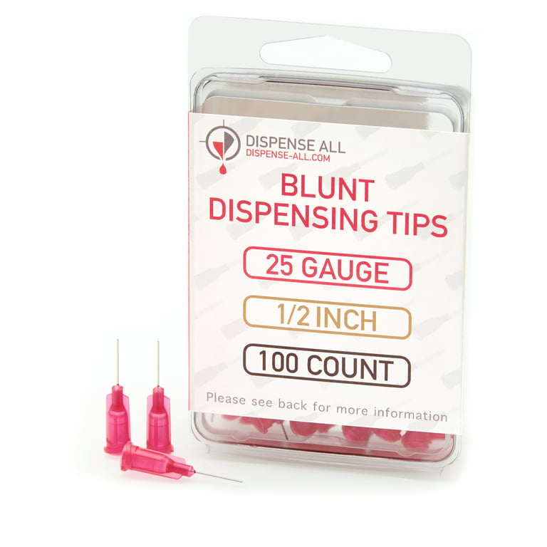 Dispense All - 25 Gauge 1/2 Inch Blunt Tipped Dispensing Needle, Luer Lock,  100 Count 