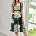 thumbnail image 5 of bbyeadc Women's Summer Midi Dresses 2025 Loose Fit Casual Mid Length Dresses Boho Sleeveless Round Neck A Line Dress Beach Floral Print Flowy Sundresses with Side Pocket, Dark Green S, 5 of 5