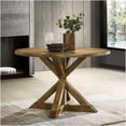 thumbnail image 4 of Windvale 5-Piece Round Dining Set with Cross-Buck Base and Upholstered Chairs, Brown, 4 of 9
