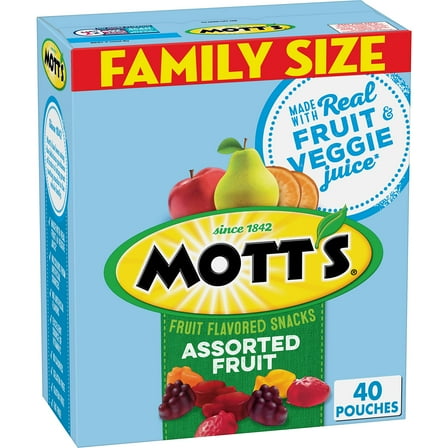 Pack of 2 - Motts Fruit Flavored Snacks, Assorted Fruit, Gluten Free Snack, Family Pack, 40 Ct, 32 Oz