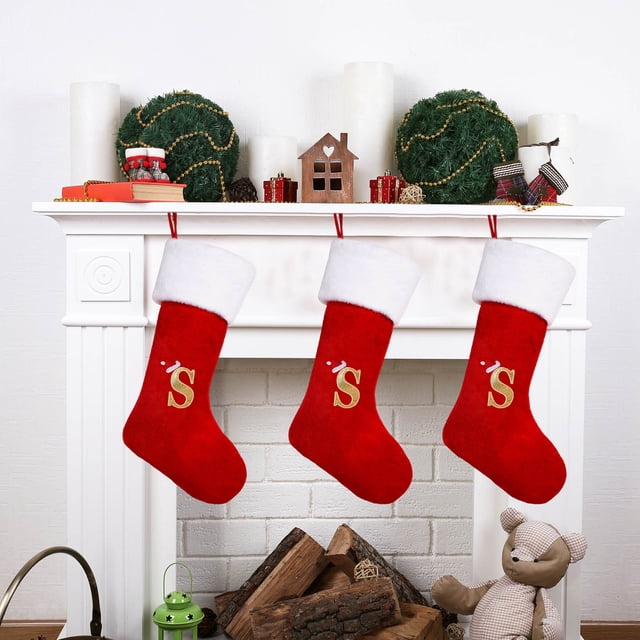 Staron Bas de Noël Rouges avec Lettres, Bas de Noël Monogramme Doux, Décorations de Noël Suspendues Bas de Noël