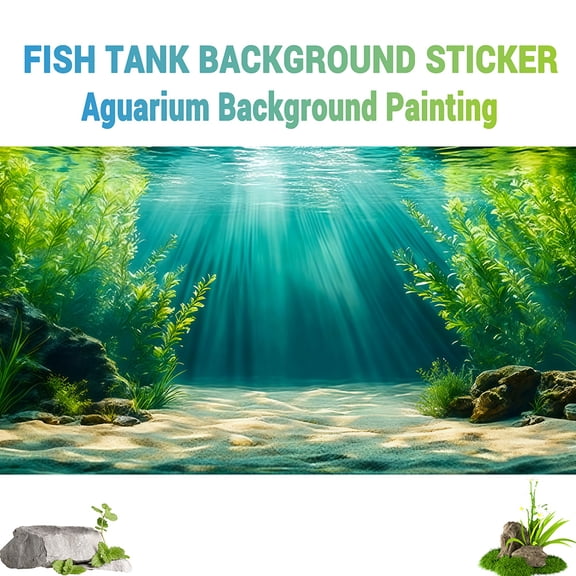 Sunshine water grass & beach, Aquarium Background,Fish Tank Landscape Decor,Terrarium Habitat Decor,Reptile Enclosure Decor,Front self-adhesive PVC HD sticker, Removable 2D Flat sticker