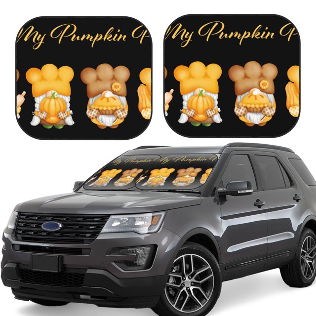 Vsdgher Pumpkin Pie Gnome Print Car Windshield Sun Shade, Reflective Sunshade Window Sunshade Sun Visor Protector Fit for Cars,Trucks,SUVs-Small