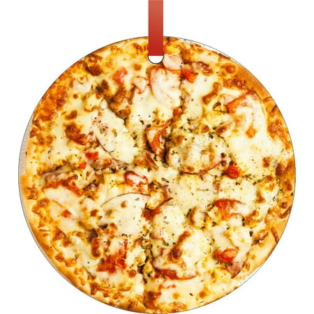 Cheesy Christmas Cheesy Pizza Pie Round Shaped Flat Aluminum Semigloss Christmas Ornament Tree Decoration ()