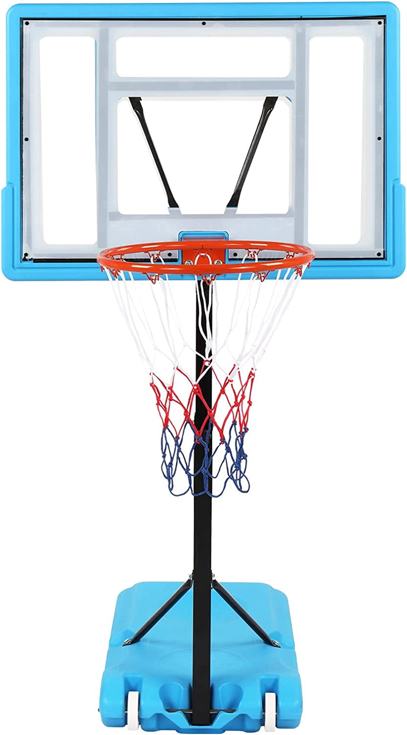 PEXMOR Poolside Basketball Hoop, Adjustable Height Swimming Pool Basketball Hoop System with Upgraded PC Backbord, 2 Basketball Nets, Blue