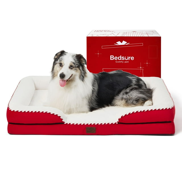 Cama para Perro Bedsure XL Ortopédica Impermeable Lavable Roja 42 cm