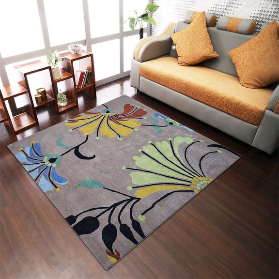 Rugsotic Carpets Hand Tufted Wool Eco-Friendly 6'x6' Square Camel Floral Modern High Pile Thick Handmade Anti Skid Indoor Area Rug K00219