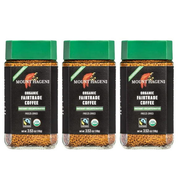 Mount Hagen: Organic Café Decaffeinated Freeze Dried Instant Coffee (3 X 3.53 Oz) (Pack of 3)