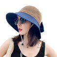 thumbnail image 1 of 100cm Mujeres Verano Contraste Color Para Visera Sombrero Tejido Paja Patchwork Dulce Bowknot Ala Ancha Uv Para Protección Vacaciones Gorra De Playa Plegable, 1 of 5