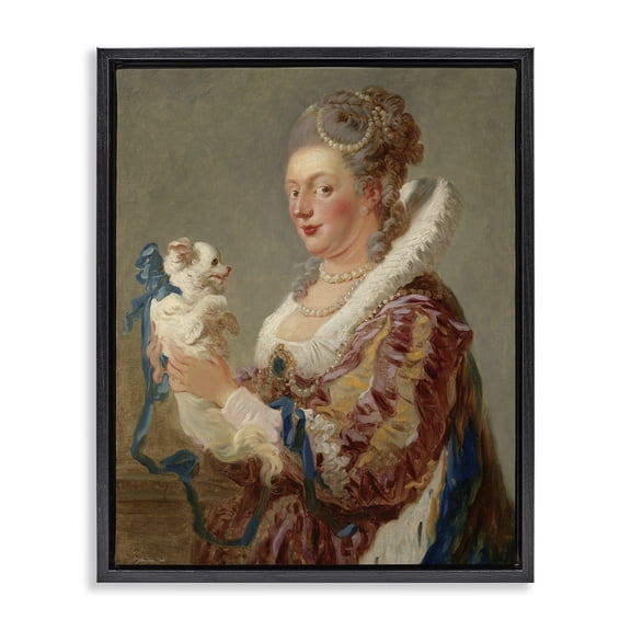 Stupell Industries Victorian Lady & Her Dog People Painting Black Floater Framed Canvas Art Print Wall Art, 17 x 21
