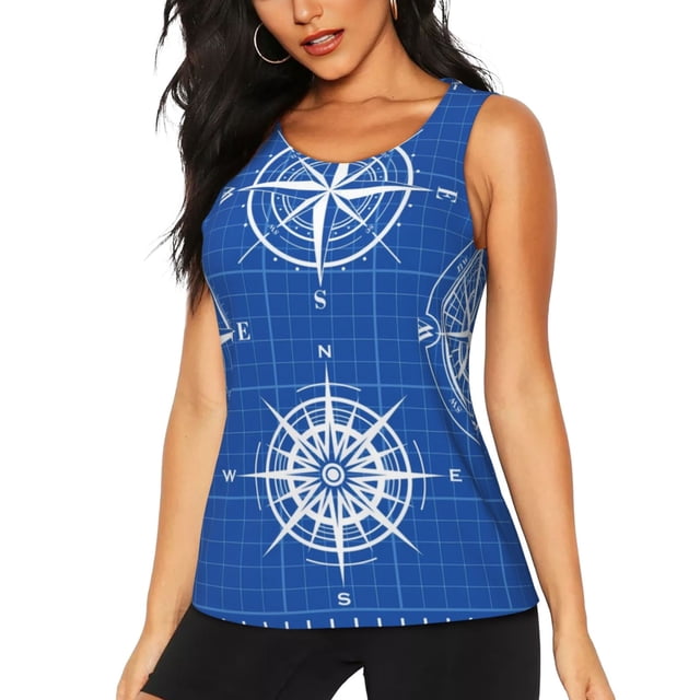 Balery Compass Camiseta sin mangas estampada ligera para mujer, tops de entrenamiento sin mangas, camisetas de yoga transpirables de secado rápido.-XX-Large