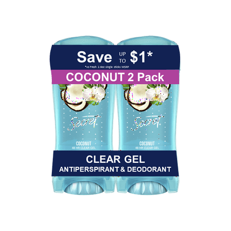 Secret Fresh Clear Gel Antiperspirant and Deodorant for Women Coconut Scent 2.6 oz each Pack of 2