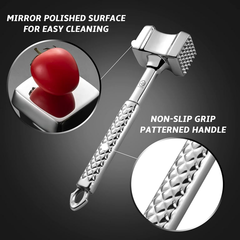 Meat Tenderizer Stainless Steel - Premium Classic Meat Hammer - Kitchen Meat Mallet - Chicken, Conch, Veal Cutlets Meat Tenderizer Tool - Meat